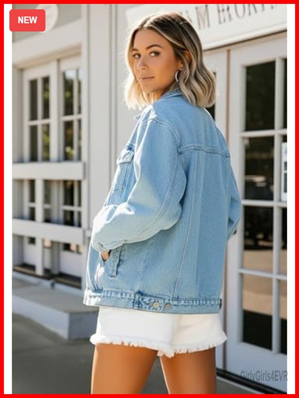 Oversized Boyfriend Denim Jacket Women Button Down Trucker Coat Drop Shoulder - Picture 4 of 6